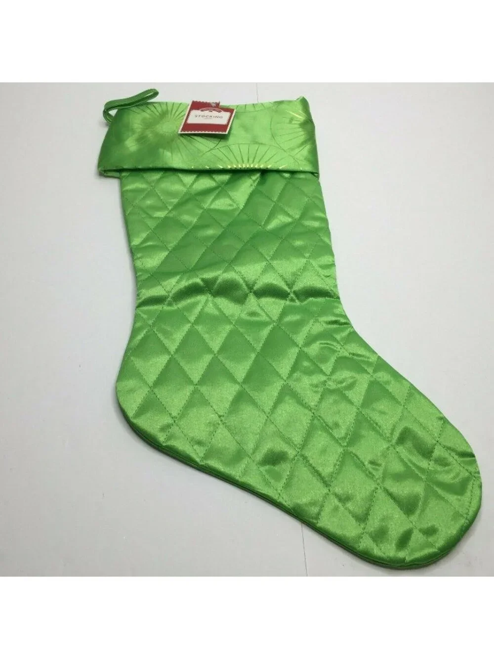 Holiday Time Lime Green Quilted Stocking Christmas Hanging Decoration